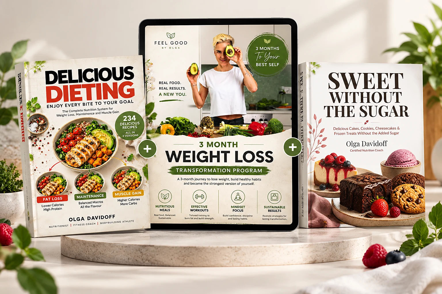 The Complete Feel Good Bundle — 3-Month Weight Loss Transformation Program together with the Delicious Dieting and Sweet Without the Sugar books