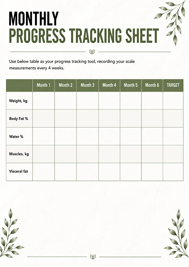 Program page — monthly progress tracking sheet
