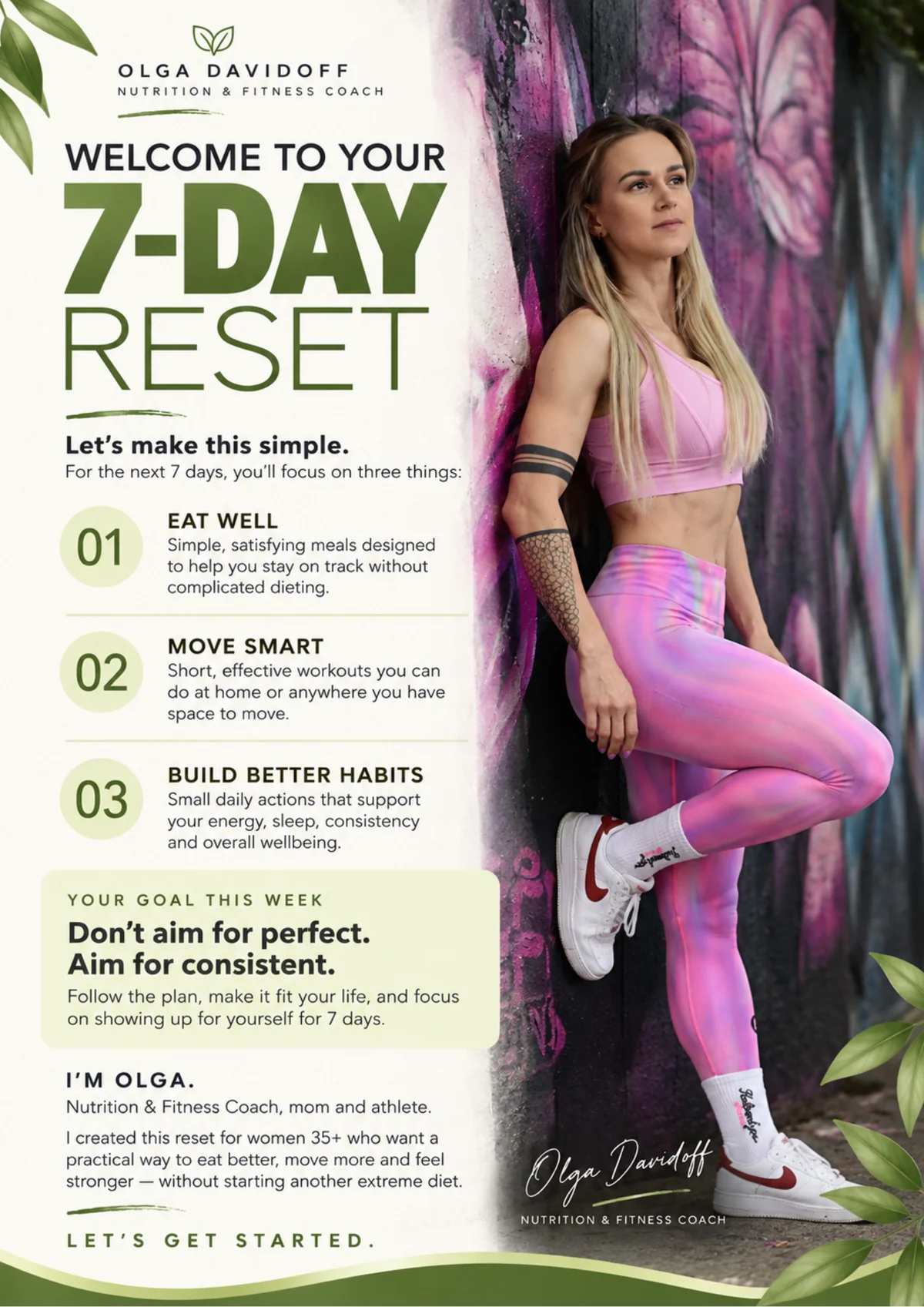 Welcome page of the 7-Day Reset guide showing the training structure overview